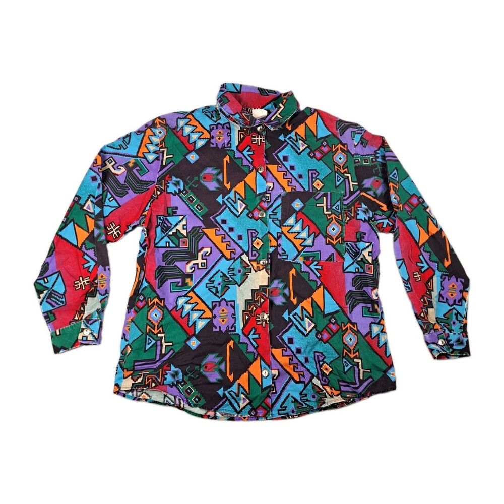Vintage Ozark Mountain Western Shirt Womens M Aztec Abstract Southwest Print USA
